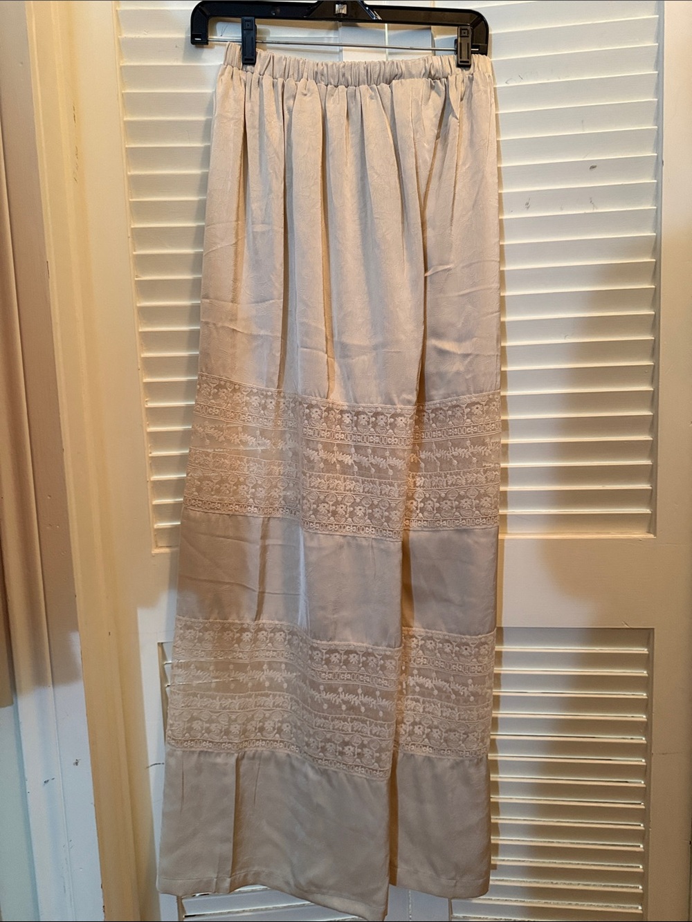 Cream Wide-Leg Skirted Pants with Lace Panels